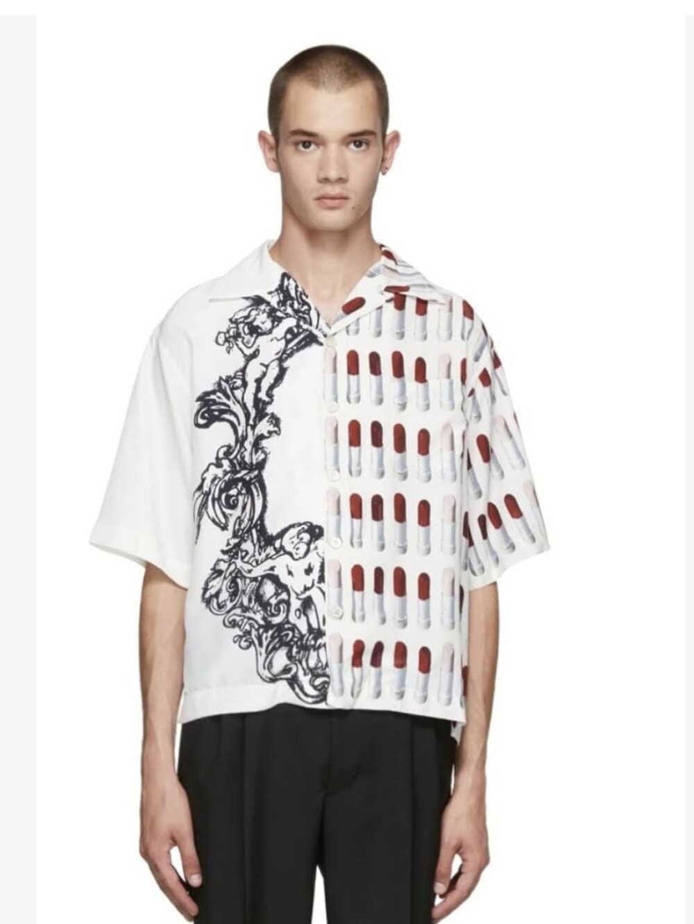 Prada White Short Sleeve Lipstick and Baroque Shirt Size M
